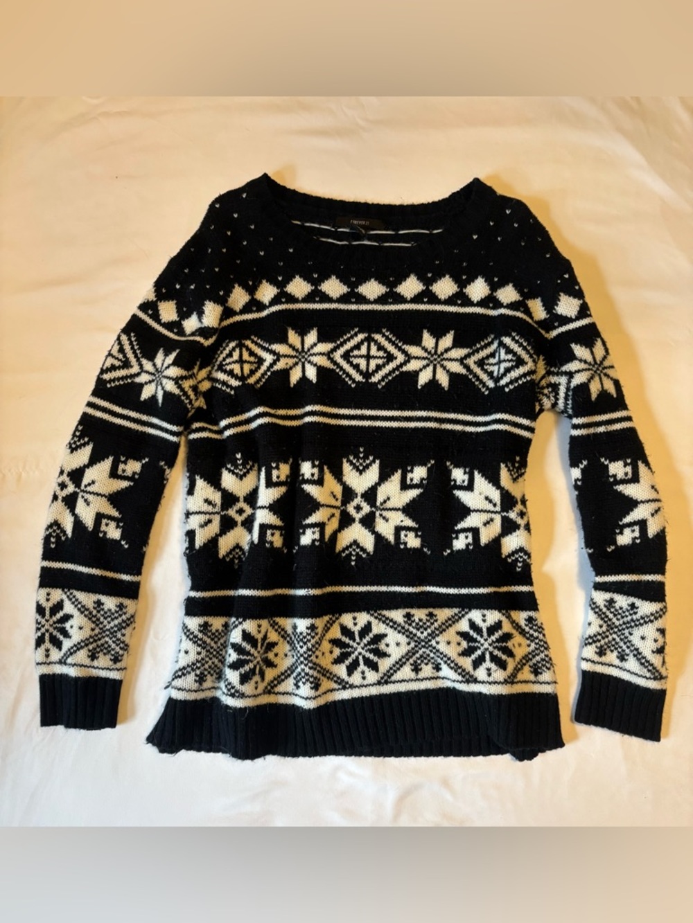 Black and Cream Fair Isle Knit Sweater - Women